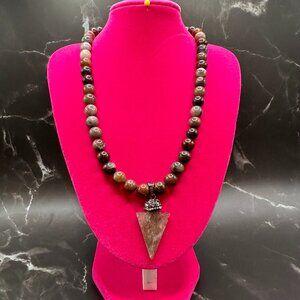 Barse Tiger's Eye Beaded Necklace with Agate Arrow Stone Drop Pendant